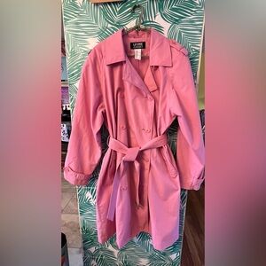 Levine Classics Pink Trench Coach double breasted belt tie sz 16 vintage 80’s